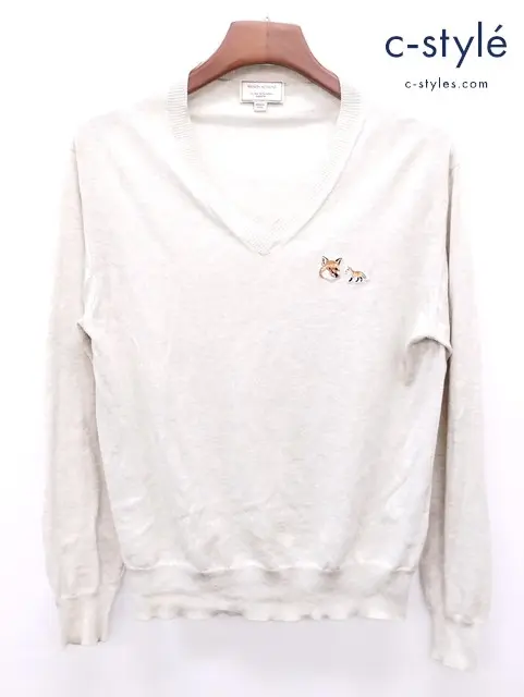 MAISON KITSUNE メゾンキツネ ニット XS アイボリー系 綿100% イタリア製 Vネック