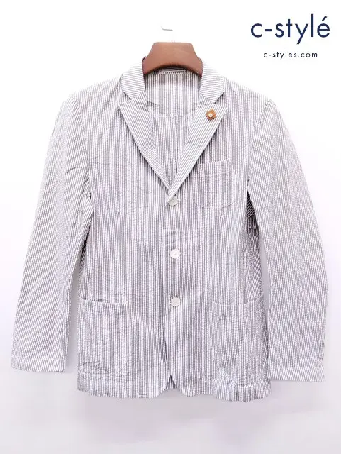 LARDINI ラルディーニ ジャケット 44 グレー×ホワイト ストライプ 3B段返り JICM21 綿100％ イタリア製