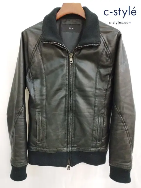 AKM エイケイエム レザーブルゾン XL ブラック B228 羊革 日本製