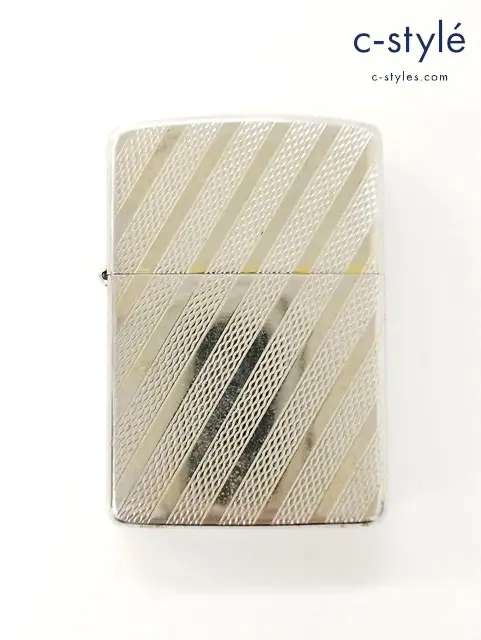ZIPPO ジッポー オイルライター 両面加工 ストライプ シルバー ’89 イタリック体 斜体