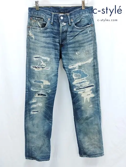 RRL ダブルアールエル デニムパンツ 29×30 インディゴ 782658886003 ダメージ加工 綿100％