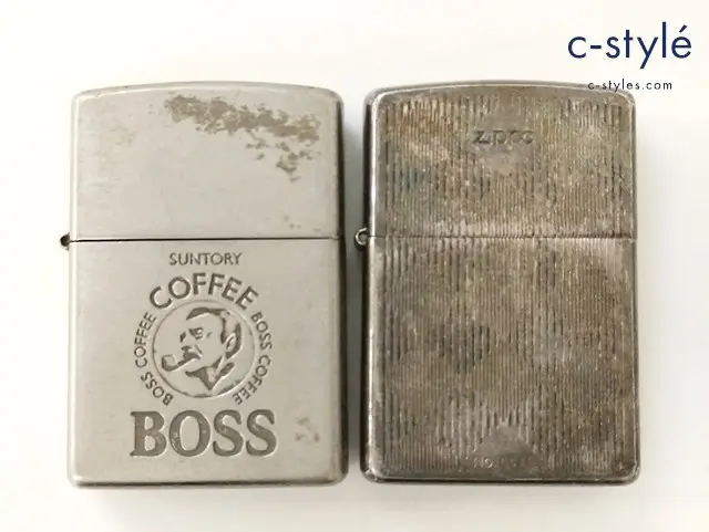 ZIPPO ジッポー オイルライター SUNTORY BOSS COFFEE ’98 ひし形 ストライプ ’03 シルバー