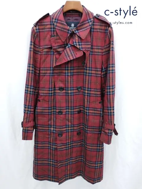Aquascutum アクアスキュータム トレンチコート 42 レッド系 チェック柄 2265452064-77