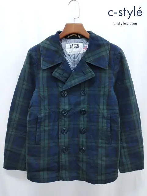 flaph×Schott フラフ×ショット Pコート 40 グリーン×ネイビー 日本製