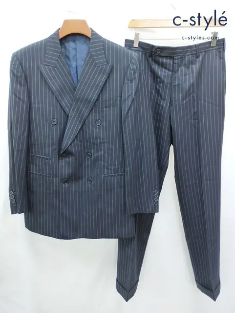 Ermenegildo Zegna TRAVELLER ダブルスーツ ジャケット B98 ボトムス W80 ブラック ストライプ ウール100 36504