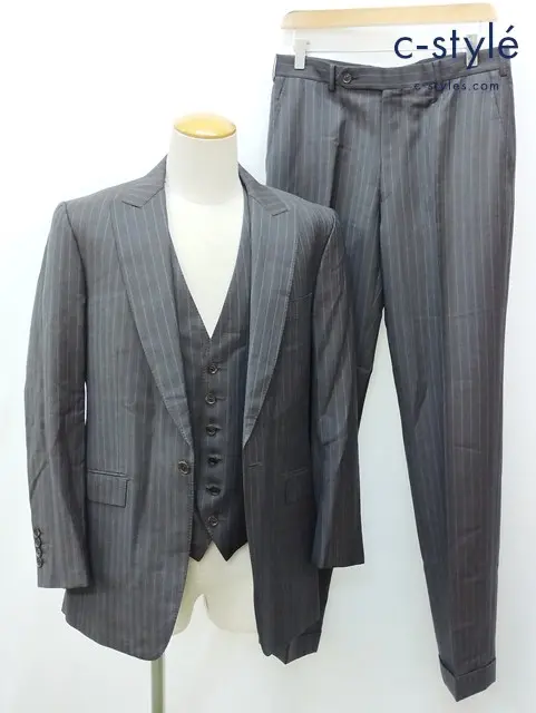 Ermenegildo Zegna TROFEO 3PC スーツ ジャケット B98 ボトムス W81 グレー ウール100 ストライプ 38039