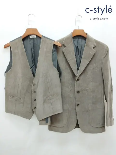 De Petrillo デ ペトリロ コーデュロイ 2Bジャケット ベスト 48 カーキ イタリア製 7080