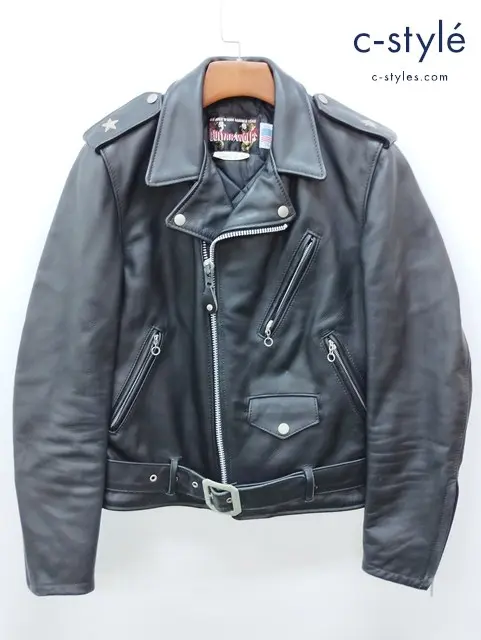 Schott ショット ダブルライダースジャケット 36 ブラック レザー USA製 GUITAR WOLF ワンスター