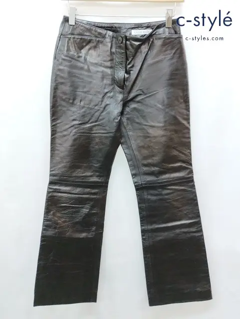 YOSHIYUKI KONISHI ヨシユキコニシ レザーフレアパンツ 1 ブラック 牛革 NTCL-14 レディース