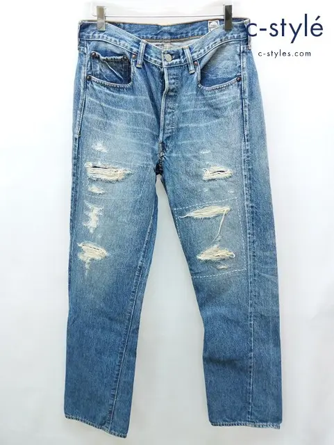 FULL COUNT フルカウント デニムパンツ 31 インディゴ 1102 ダメージ加工 ボタンフライ