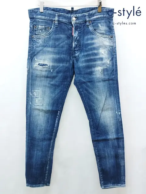 DSQUARED2 ディースクエアード デニムパンツ 46 インディゴ ダメージ加工 イタリア製 ボタンフライ