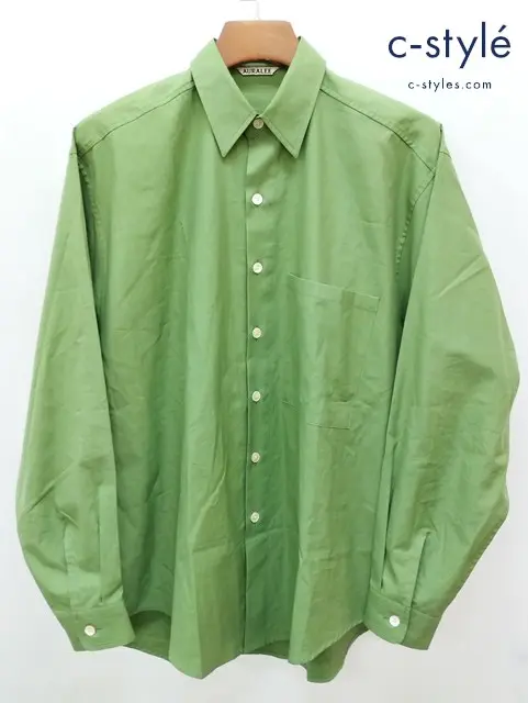 AURALEE オーラリー シャツ 3 グリーン WASHED FINX TWILL BIG SHIRT A23SS02TN 綿100％