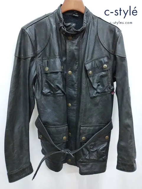 Belstaff ベルスタッフ レザージャケット S ブラック GOLD LABEL PUNCHING LEATHER JACKET イタリア製