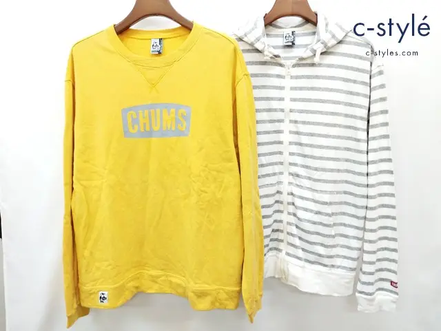 CHUMS チャムス トレーナー パーカー XL イエロー ホワイト×グレー プリント ボーダー