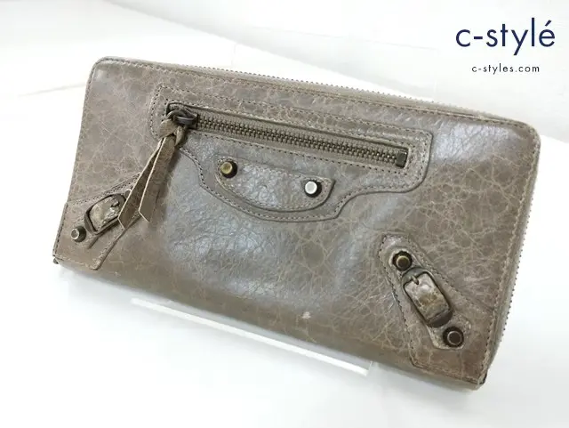 BALENCIAGA バレンシアガ 長財布 オリーブ系 コンチネンタルウォレット ラウンドファスナー