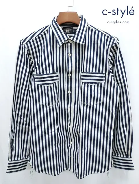 RRL ダブルアールエル シャツ L ネイビー×ホワイト 綿100% 長袖 ストライプ柄