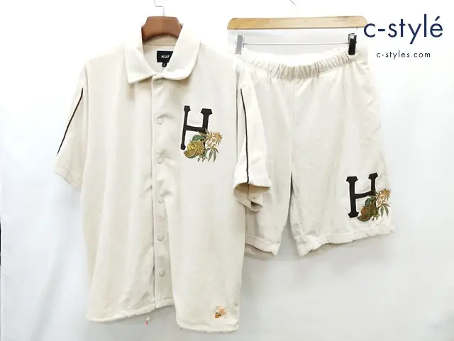 HUF ハフ 半袖シャツ ハーフパンツ L クリーム系 セットアップ HUF X MIDNIGHT ORGANIC フレンチテリー