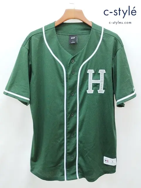 HUF ハフ ユニホームシャツ L グリーン ポリエステル100% KN00487