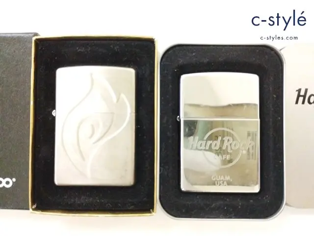 ZIPPO ジッポー オイルライター FIRE コーヒー 珈琲 炎ロゴ ’00 Hard Rock CAFE GUAM USA ’08 シルバー
