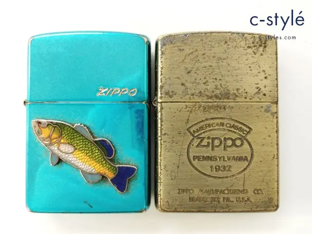 ZIPPO ジッポー オイルライター 魚 メタル貼り ブルー系 ’04 PENNS YLVANIA 1932 ゴールド系 ’97