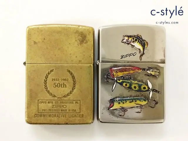 ZIPPO ジッポー オイルライター ブラックバス ルアー シルバー 1932-1982 50周年記念 ゴールド系 ’95