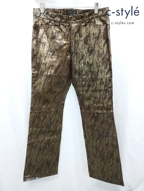 YOSHIYUKI KONISHI ヨシユキコニシ レザーフレアパンツ M 茶系 パイソン柄 YTDL-03 豚革