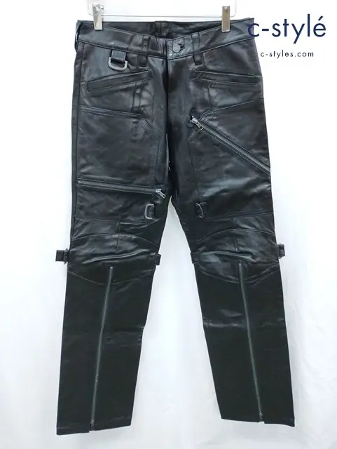 YOSHIYUKI KONISHI ヨシユキコニシ レザーバイカーパンツ M ブラック 山羊革 YTCL-17