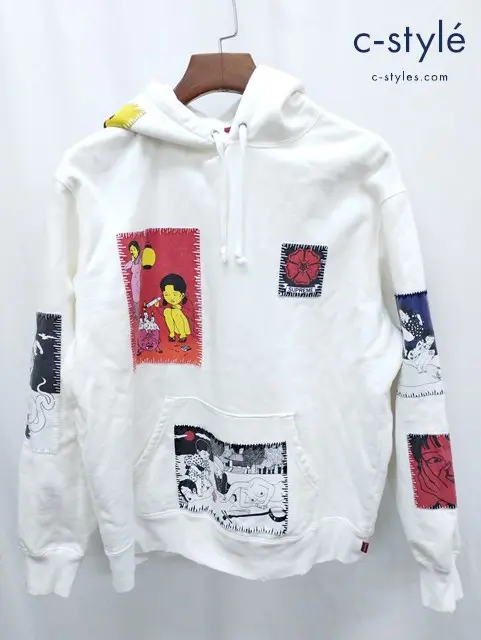 Supreme×Toshio Saeki シュプリーム × 佐伯俊男 フーディー S ホワイト 綿100% ヴィンテージ加工