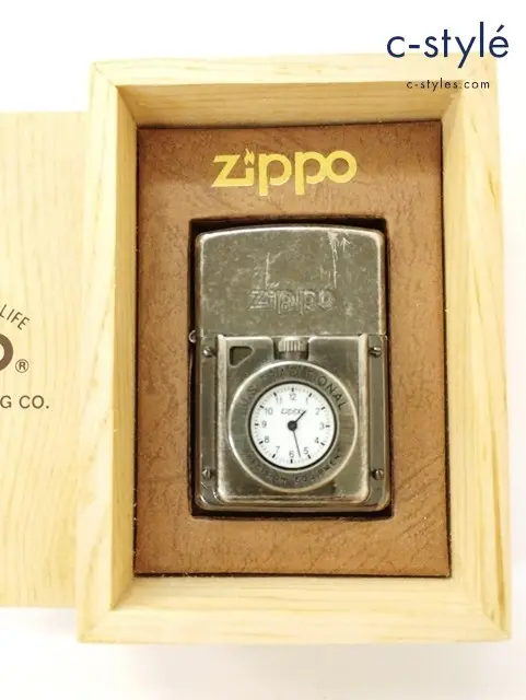 ZIPPO ジッポー オイルライター TIME LITE 時計付き ブラック系 ’95 専用木箱