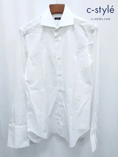 BARBA バルバ ワイシャツ 38/15 ホワイト コットン100% イタリア製 ダブルカフス