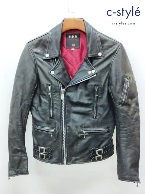 666 トリプルシックス ライダースジャケット 34 ブラック レザー イングランド製
