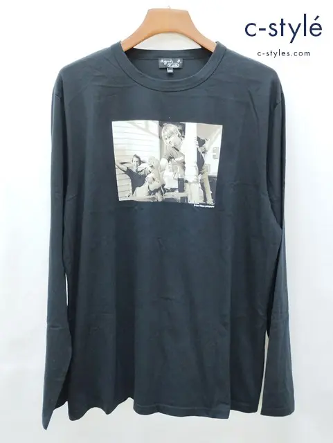 agnes b. homme アニエスベー オム Tシャツ XXL ブラック プリント 長袖 綿100%
