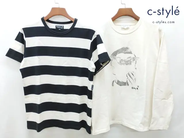 agnes b. homme アニエスベーオム 長袖Tシャツ 3 アイボリー / 半袖Tシャツ 3 アイボリー×ブラック 綿100%