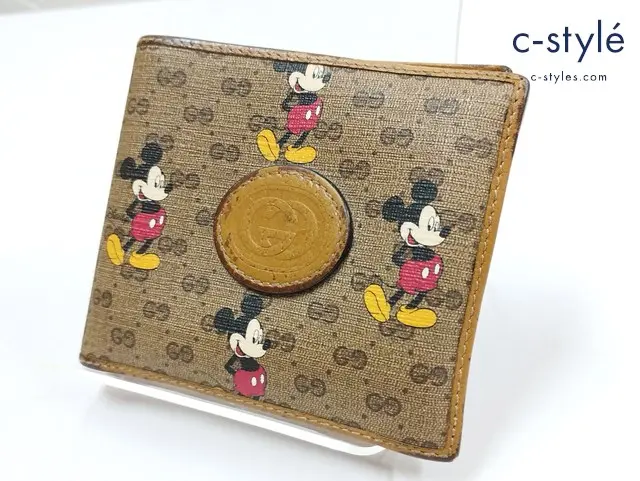 GUCCI グッチ 二つ折り財布 ブラウン系 ディズニー ミッキー 602549 GGキャンバス イタリア製
