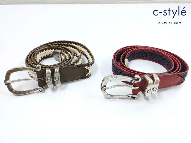 TIBERIO FERRETTI メッシュベルト レッド×ネイビー カーキ×アイボリー イタリア製 計2点