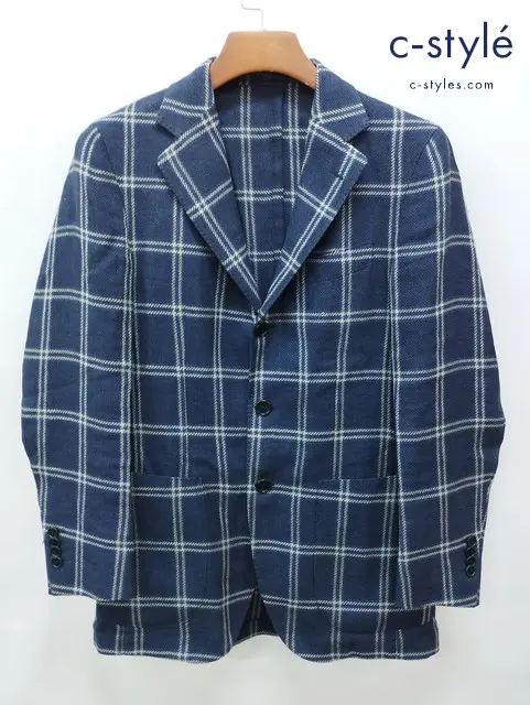 BEAMS F ビームスエフ 3B段返りテーラードジャケット 44 ネイビー系 チェック柄 JB002 T0609