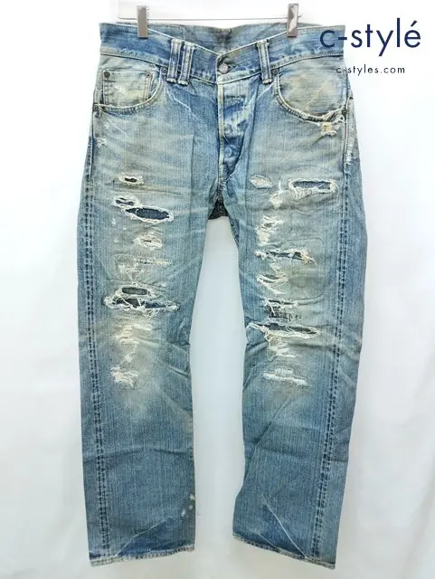 anachronorm アナクロノーム デニムパンツ 34 インディゴ 綿100% 日本製 ボタンフライ ダメージ加工
