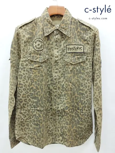 HYSTERIC GLAMOUR ヒステリックグラマー シャツ M カーキ系 綿100% 日本製 長袖 ヒョウ柄
