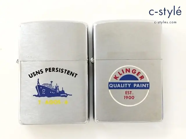 ZIPPO オイルライター KLINGER QUALITY PAINT EST.1900 ’71 USNS PERSISTENT T-AGOS-6 ’93 シルバー 計2点
