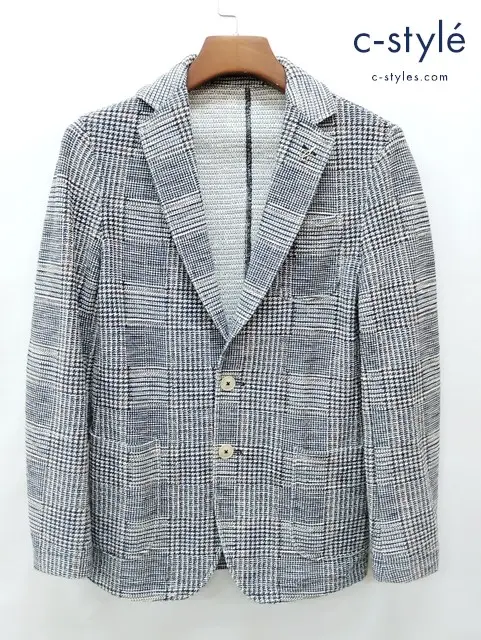 PAOLONI パオローニ テーラードジャケット 44 ネイビー系 2B チェック柄 2811G957