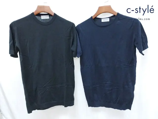 JOHN SMEDLEY ジョンスメドレー ニット Tシャツ S ブラック ネイビー イギリス製 綿100% 計2点