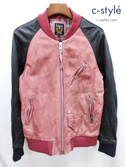 Schott ショット ライダースジャケット L レッド×ブラック レザー 3161004