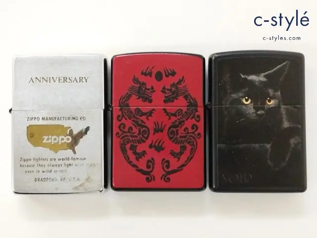 ZIPPO ジッポー オイルライター NOIR 黒猫 Black Cat 龍 Dragon ドラゴン ANNIVERSARY 計3点