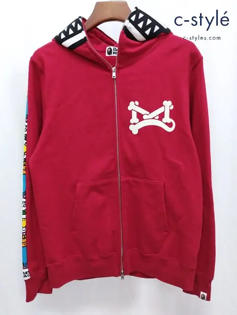 A BATHING APE アベイシングエイプ パーカー L レッド ジュラシックフーディ ジップアップ 002ZP0301014X
