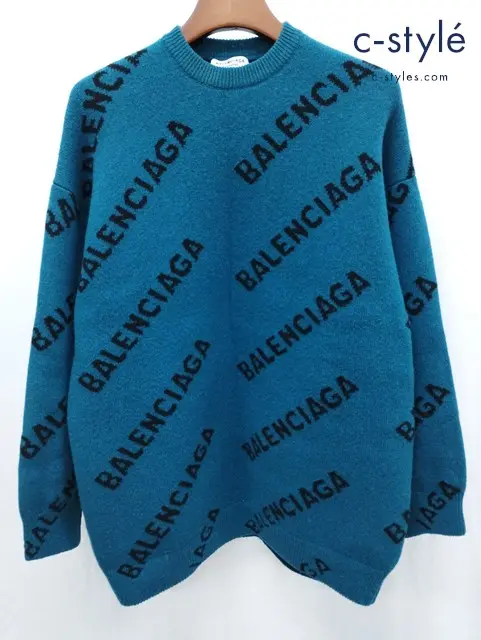 BALENCIAGA バレンシアガ セーター XS ブルー クルーネックニット ビッグシルエット 総柄