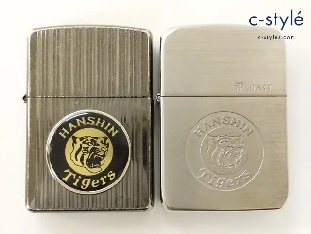 ZIPPO ジッポー オイルライター 阪神タイガース ロゴ ブラック系 HANSHIN Tigers マーク シルバー ’02 計2点