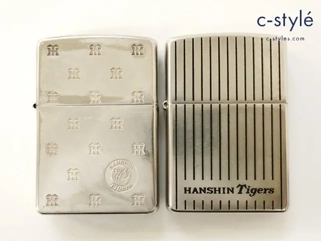 ZIPPO ジッポー オイルライター 阪神タイガース ロゴ ’01 HANSHIN Tigers マーク ’03 シルバー 計2点