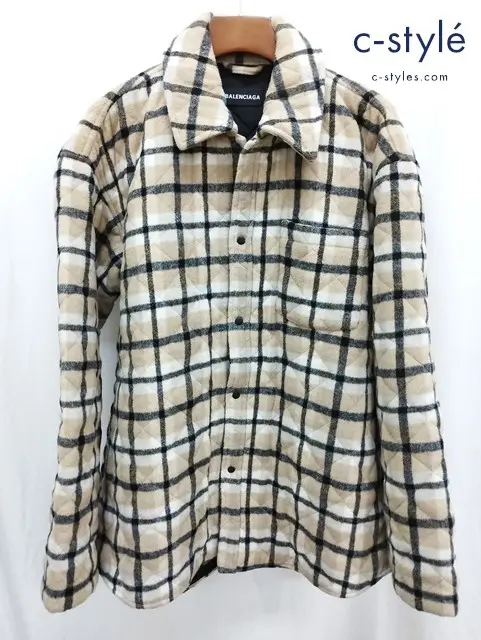BALENCIAGA バレンシアガ フランネルジャケット 44 ベージュ系 チェック 526072 TBU06 9440