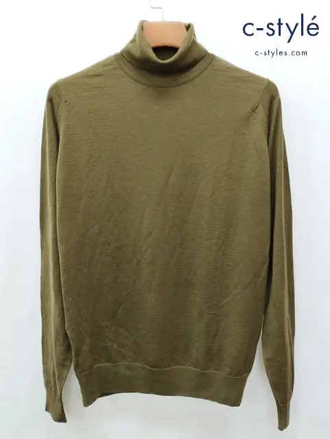 JOHN SMEDLEY ジョンスメドレー タートルネックニット L カーキ ハイゲージ ウール100% イギリス製