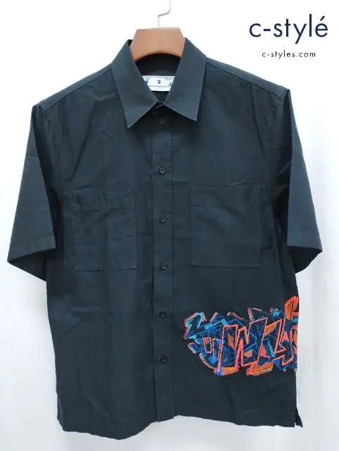 OFF-WHITE オフホワイト グラフ シャツ S ブラック 半袖 刺繍 SEASONAL OMGG002S23FAB003 イタリア製